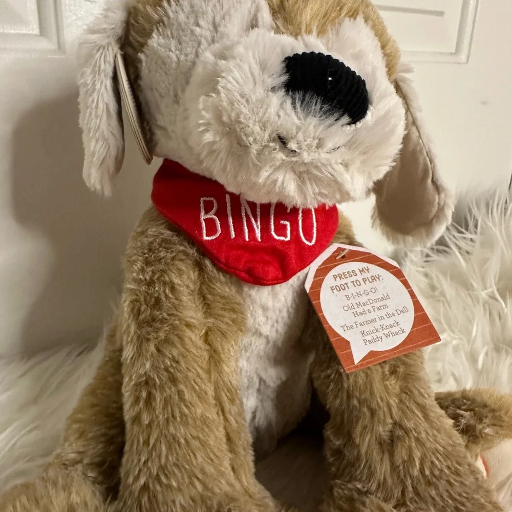 Demdaco Brown and White Plush Dog Toy with Fluffy Fur